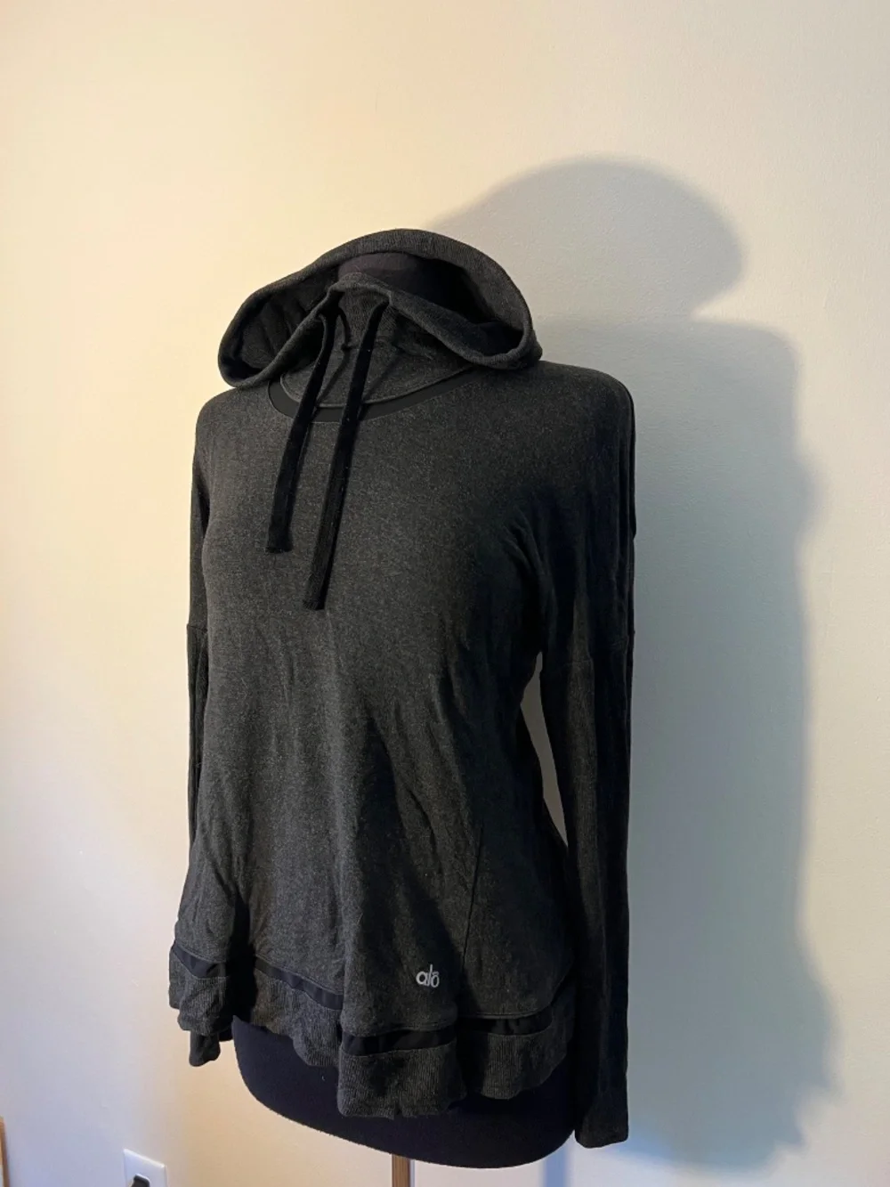 Alo Yoga Black and Gray Draped Back Sweater